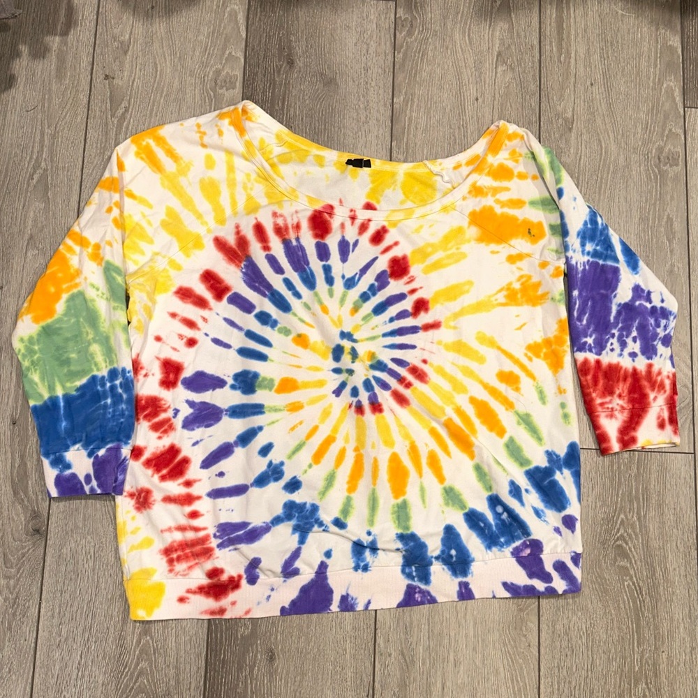 Torrid Off-Shoulder Rainbow Tie-Dye Long Sleeve Crewneck